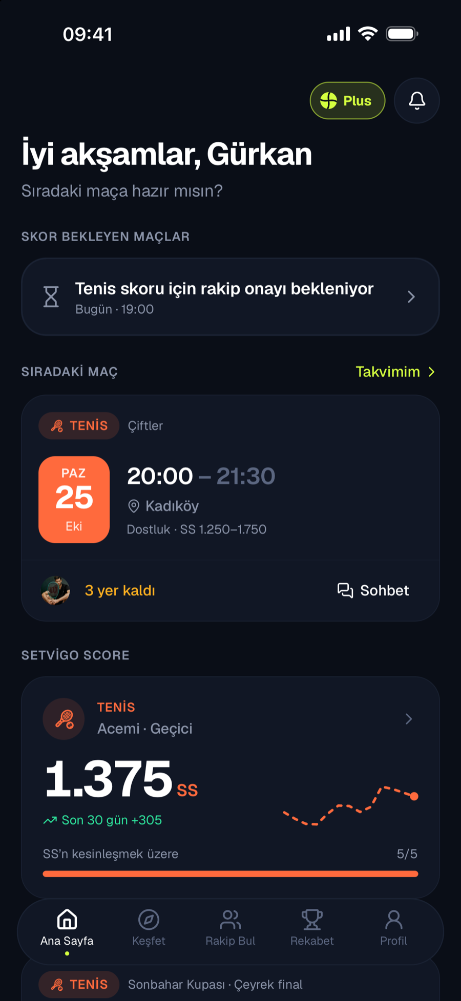Setvigo ana sayfası: sıradaki maç ve Setvigo Score